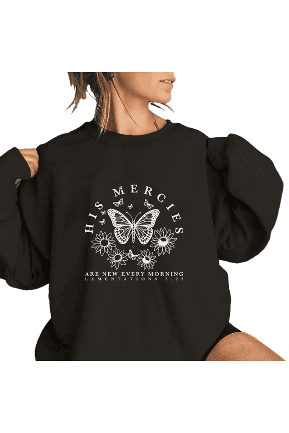 LAMENTATIONS 3:23 Sweatshirts for Women God Is Good All The Time Christian Tops Faith Inspirational Shirts Religious Apparel Long Sleeve Pullover for Holiday Black,M