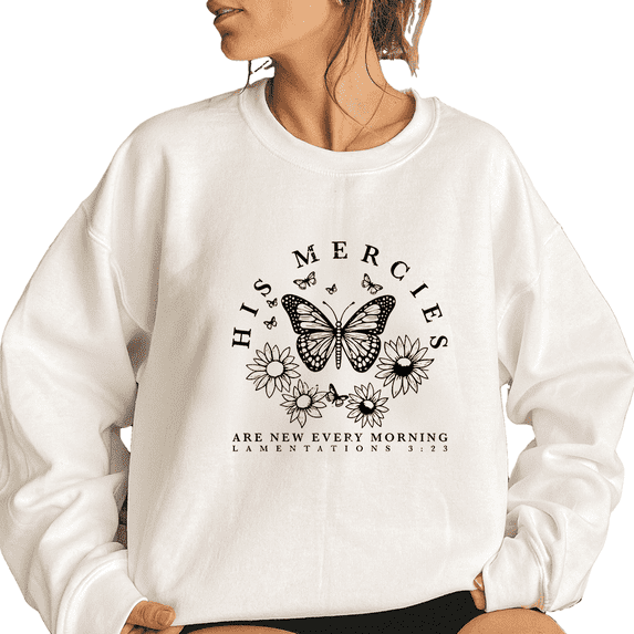 LAMENTATIONS 3:23 Sweatshirts for Women Christian Tops Faith Inspirational Shirts Religious Long Sleeve Pullover for Holiday White,XL