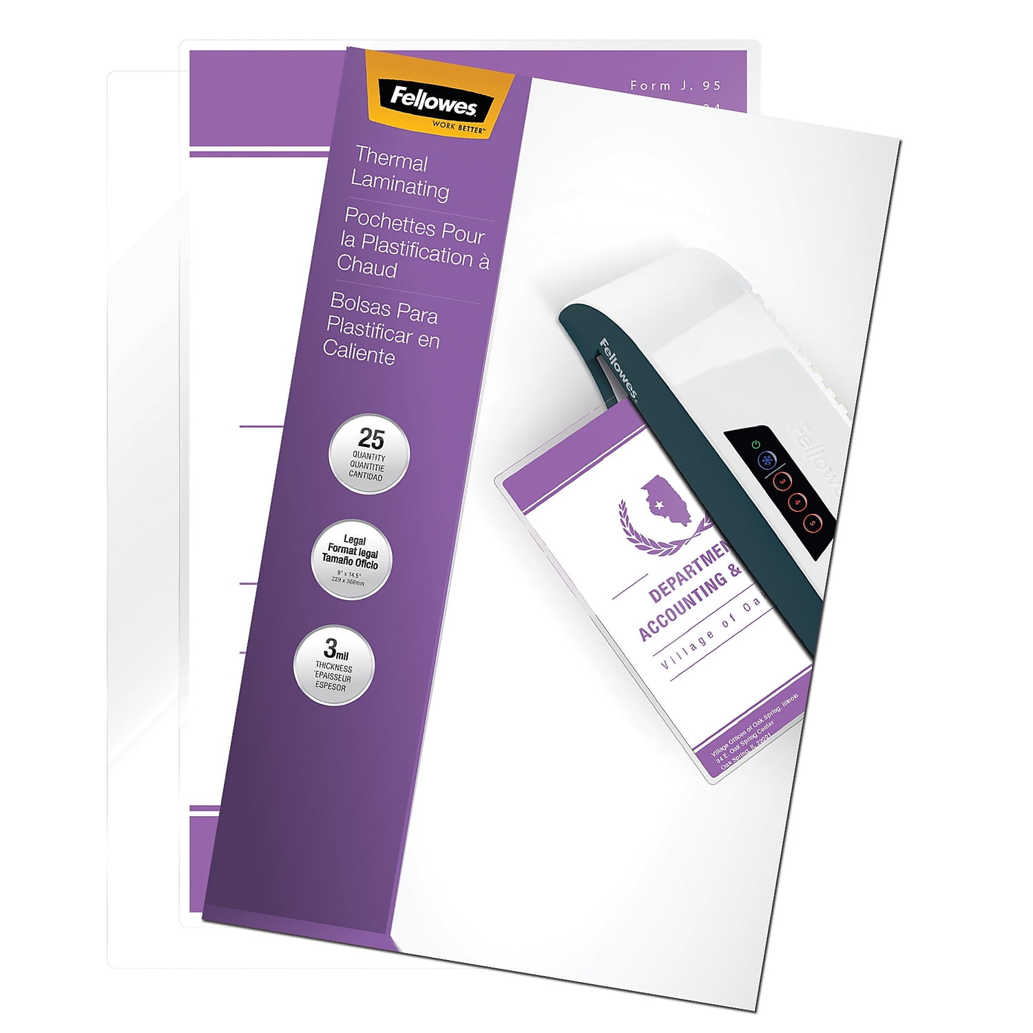 FELLOWES LAMINATING POUCHES LEGAL 3MIL 25PK,DDS MUST BE ORDERED IN MULTIPLES OF CASE QTY=