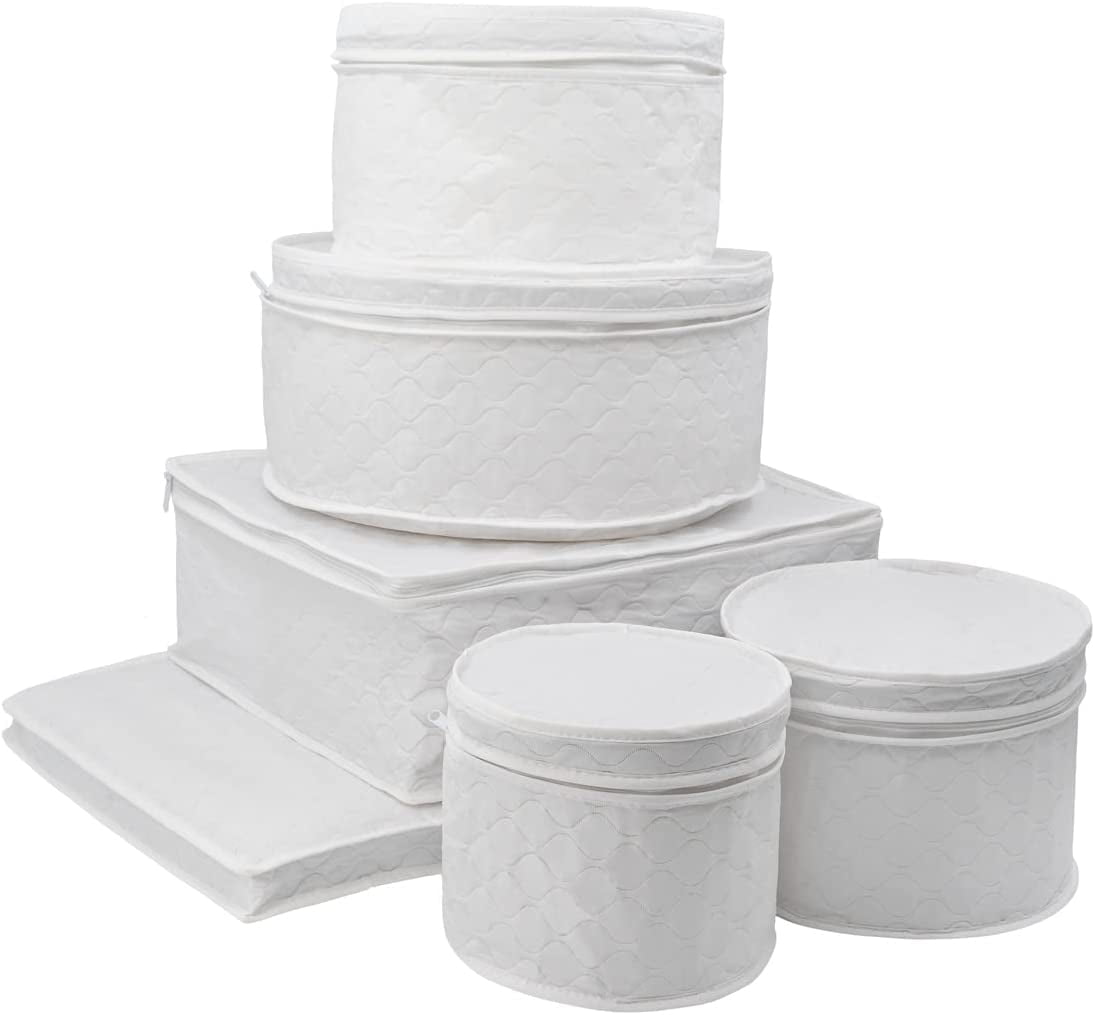 White Quilted Vinyl Dinnerware Storage Set with Foam Dividers