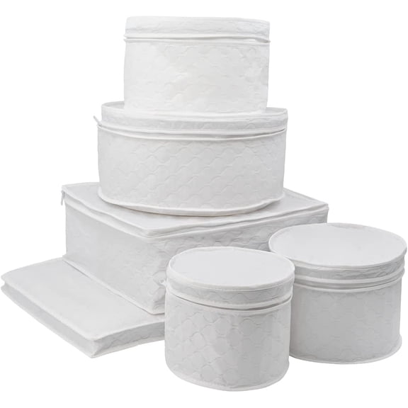 LAMINET 6 Piece Quilted Dinnerware Storage Starter Set - Includes 4 Plate Cases, 1 Cup Case & Platter Case - White 6400AC-FBM