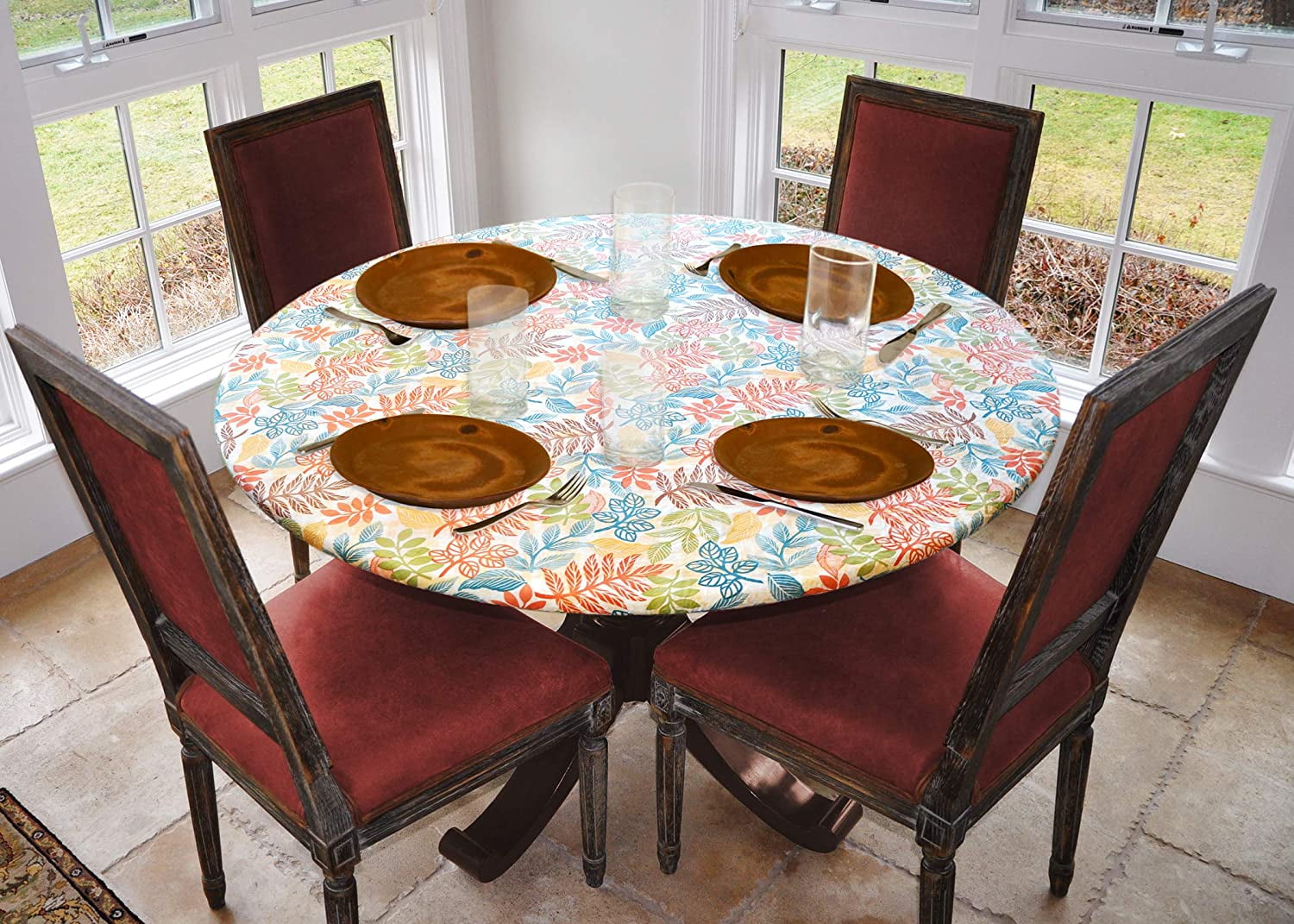 Large Round Botanical Vinyl Fitted Table Cover