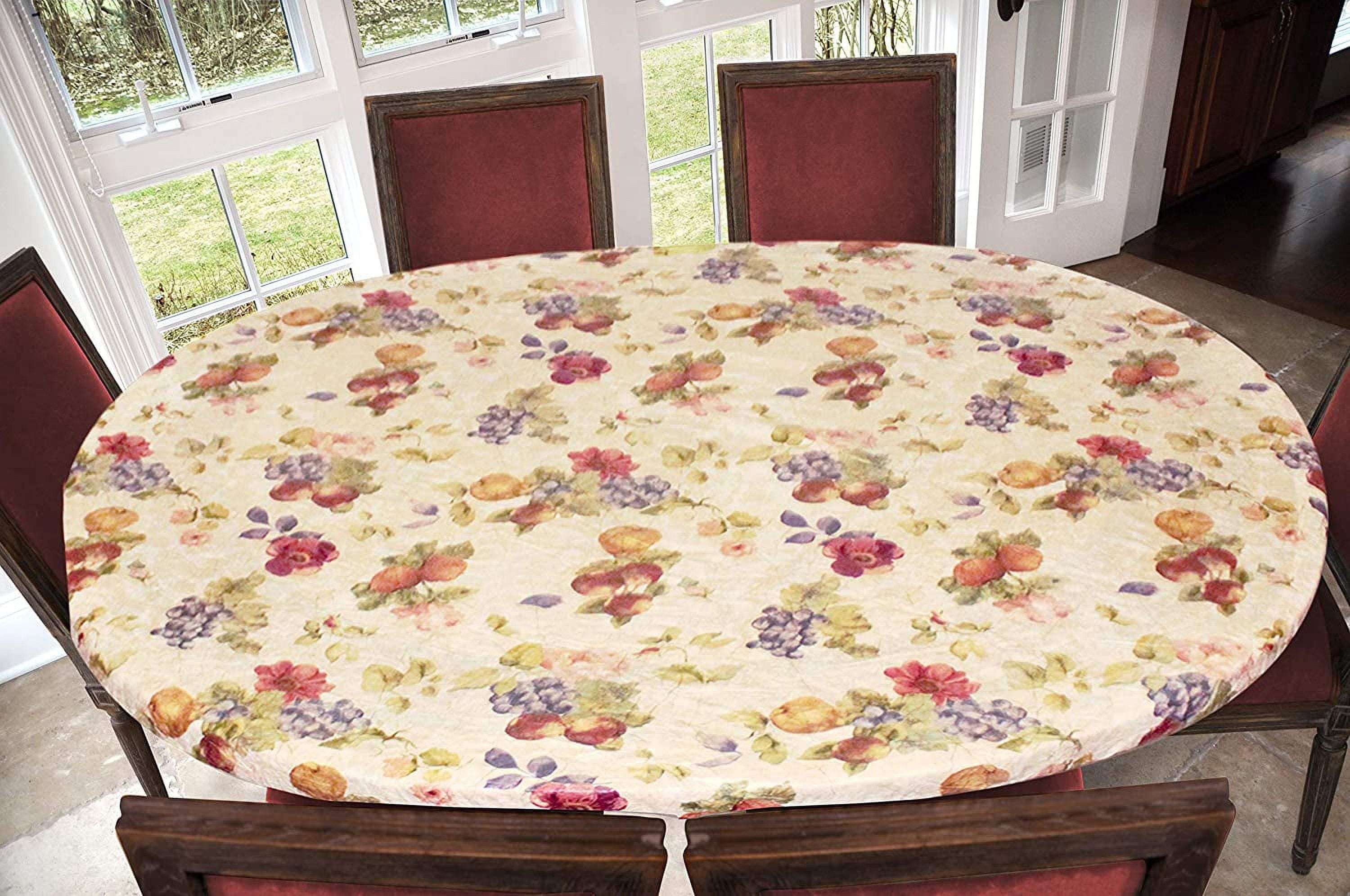 Antique Fruit Pattern Round Vinyl Fitted Table Cover