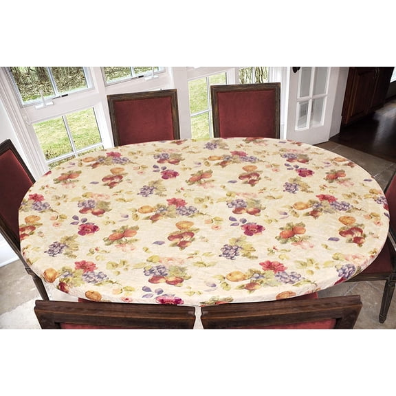 LAMINET Deluxe Elastic Edged Flannel Backed Vinyl Fitted Table Cover - All-Over Leaves Pattern - Oblong/Oval - Fits Tables up to 48"W x 68"L (ETLEAV76-C4H)