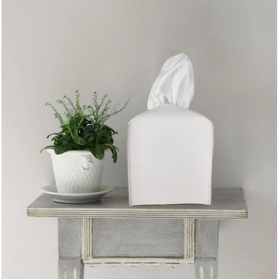 LAMINET Deluxe Tissue Box Cover,Square -Decorative/Cover for Bathroom Vanity,Countertop,Night Stand,Office, Bedroom,Living Room,Desk & Car 5"X5"X5"-Fits 99% of Square Tissue Boxes. Soft Material-White