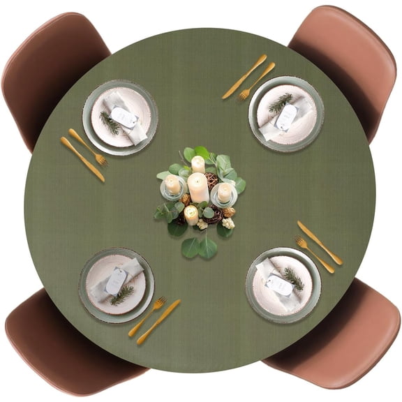LAMINET Elastic Fitted Table Cover - Basketweave (Green) - Large Round - Fits Tables up to 45-56 Diameter