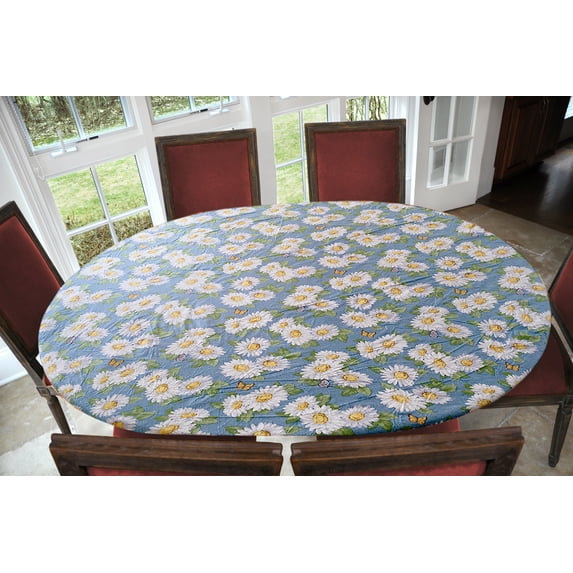 LAMINET Elastic Fitted Table Cover - Daisy- Oblong/Oval - Fits Tables up to 48" x 68”