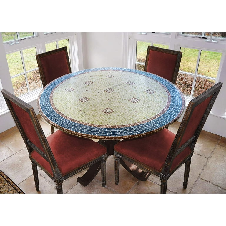 LAMINET Woodgrain Elastic Round Table Cover, Large Fits Up To 45"-56" Diameter, Oak Wood
