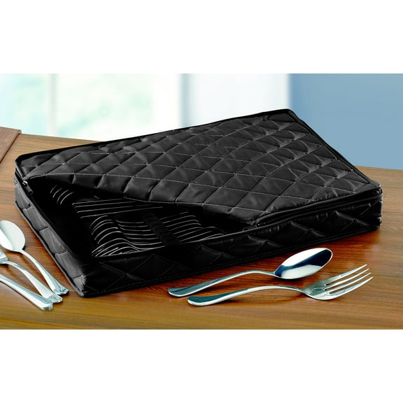 LAMINET Quilted Dinnerware Storage Case Flatware, Black 7200-FBM