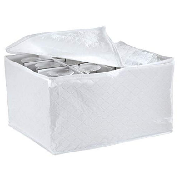 LAMINET Quilted Stemware Storage Case - Holds Up to 12 Stemware/Tall Glasses - WHITE