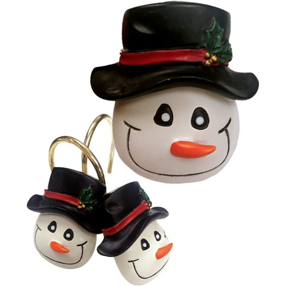 LAMINET Snowman Decorative Shower Curtain Hooks (Set of 12, Snowman Shower Hooks)