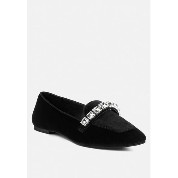 LAMINGTON Diamante Embellished Velvet Loafers in Black