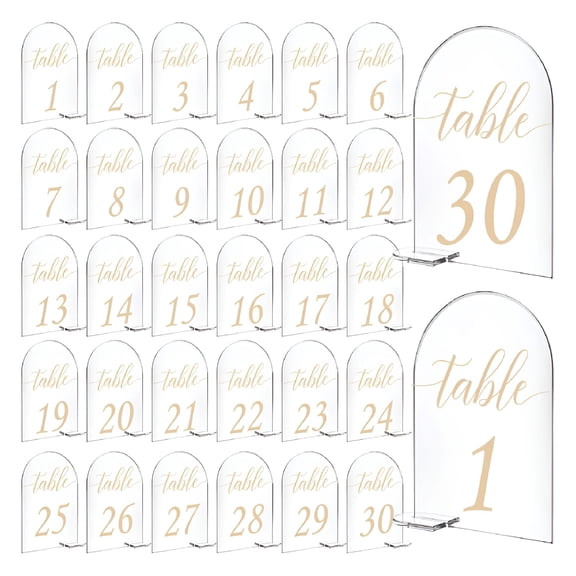 LAMIRO 1-30 Acrylic Wedding Table Numbers Card with Stand for Wedding Banquet Party