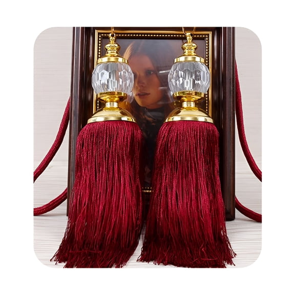 LAMIRO 1 Pair Rope Tassel Curtain Tiebacks Beaded Ball Decor Burgundy