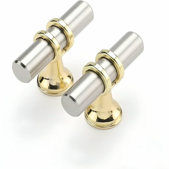 LAMIRO 10 Pack Brushed Nickel Cabinet Knobs,Gold Cabinet Knobs Kitchen Handles Gold Kitchen Hardware,Single Hole Pulls T Bar Pulls Brushed Nickel & Gold Matched T-Bar Knobs