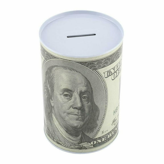 LAMIRO $100 Dollar Bill Piggy Bank 6.5" Tall Coin Saving Money Currency Tin Can Banknote Jar