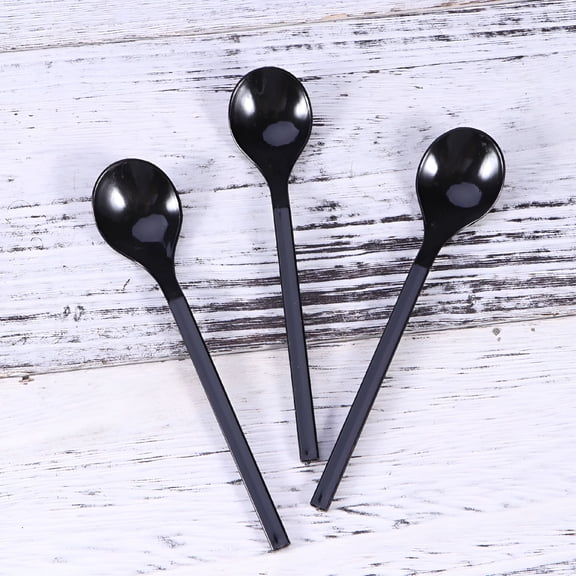 LAMIRO 100 Pack Black Plastic Serving Spoons - Heavy Duty & BPA-Free