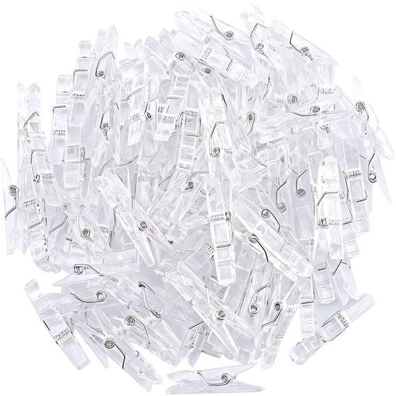 LAMIRO 100 Pcs Mini Clear Photo Clips,Mini Clothespins Clip,Clothes Line Clips,Mini Transparent Plastic Clips