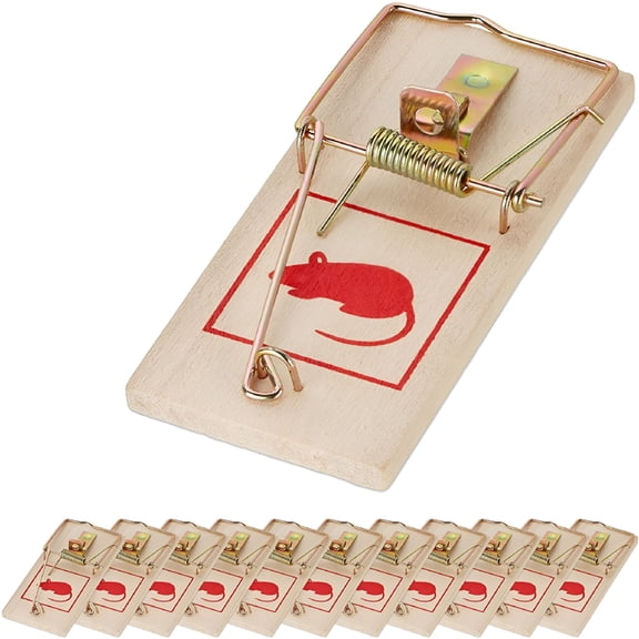 LAMIRO 12-Pack Wooden Mouse Traps, Reusable Metal Spring Rat Trap Set, Space-Saving Pest Control