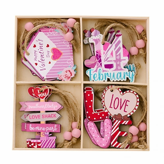 LAMIRO 12 Pcs Valentines Signs,Valentine Day Love Sign,Small Wooden Front Door Sign for Hanging Wall Home Decorations Valentines Party Supplies,Valentine's Day Signs