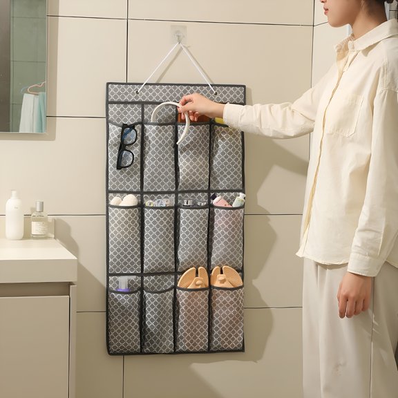 LAMIRO 12 Pockets Over the Door Shoe Organizer,Hanging Shoe Organizer for Door with 12 Mesh Pockets Large Capacity Shoe Hanging Storage Bag