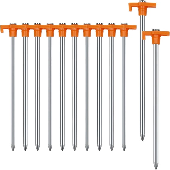 LAMIRO 12PCS Tent Stakes Heavy Duty Camping Stakes, 7.1Inch Non-Rust Metal Tent Pegs Ground Stakes Tent Spikes Camping, Hiking Orange
