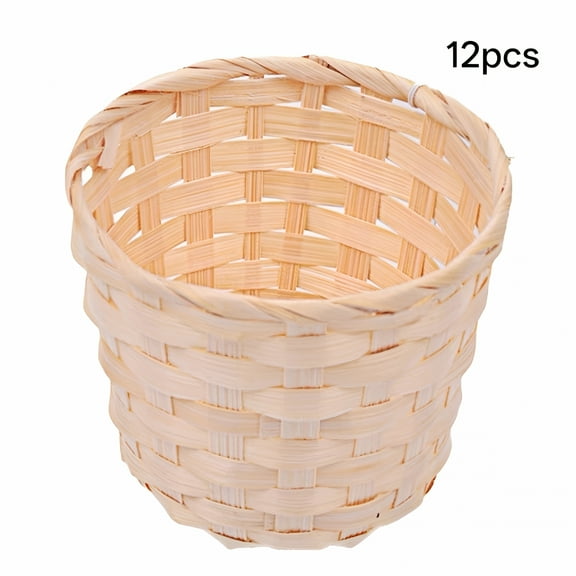 LAMIRO 12Pcs Multifunction Bamboo-Made Basket Rustic Bamboo Weaving Bushel for Storage