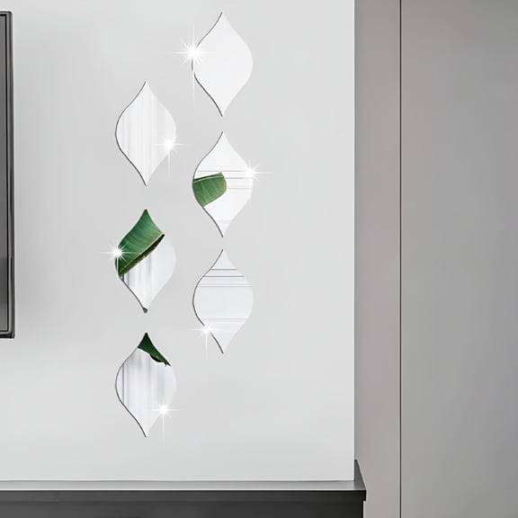 LAMIRO 12Pcs Teardrop Mirror Stickers Wall Decor Removable Acrylic Mirror Wall Stickers 3D Silver Mirror Wall Art Decals for Living Room Bathroom Home Office Background Decorations,8x4inch