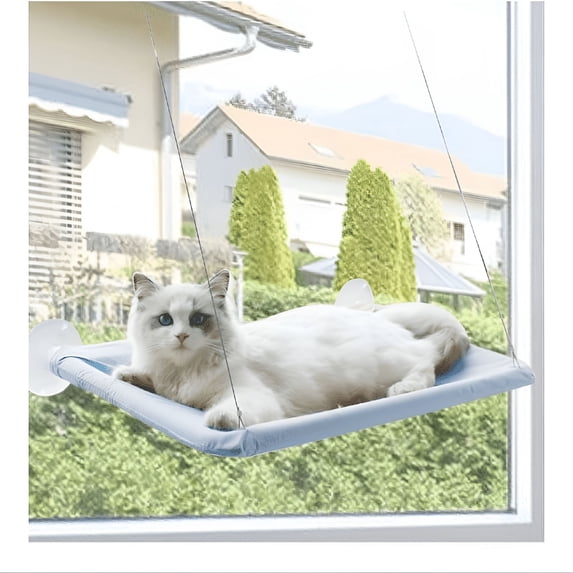 LAMIRO 13.78"x21.65" Cat Window Bed Foldable Cat Window Hammocks Cat Window Perch for Sill Pets Kitty Window Shelves Beds Cat Hammocks Blue