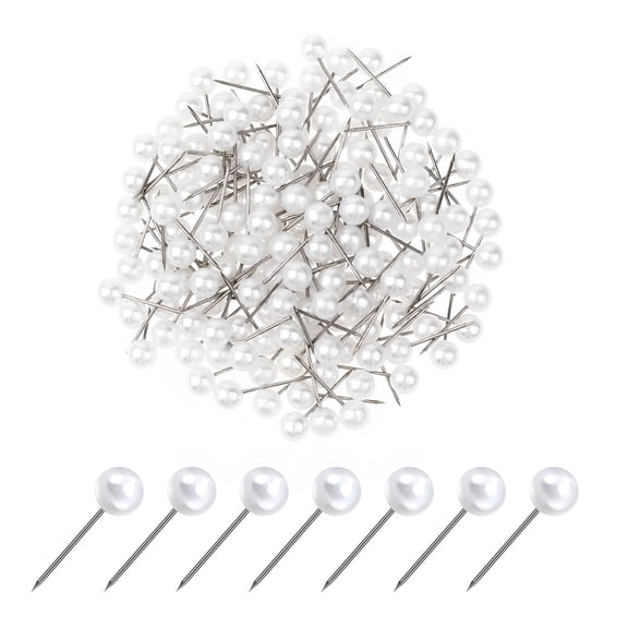 LAMIRO 150 PCS Pearl Push Pins Pearl Pins for Bouquets Sewing Pins for Fabric Round Short World Map Pin Board Cork Boards Decorative Thumb Tacks for Sewing Craft Wedding Holiday DIY Accessories