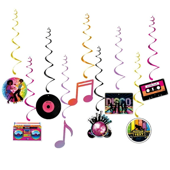 LAMIRO 18Pcs Disco Themed Party Hanging Swirls 70s 80s 90s Musical Note Spiral Dancing Birthday Party Spiral Ceiling Decoration