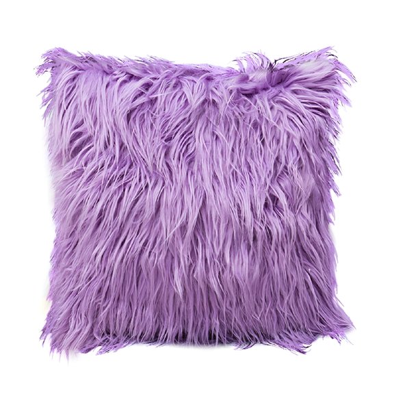 LAMIRO 18x18 Inch Faux Fur Throw Pillow Cover, Plush Mongolian Fluffy Decorative Cushion for Couch, Bed, Living Room