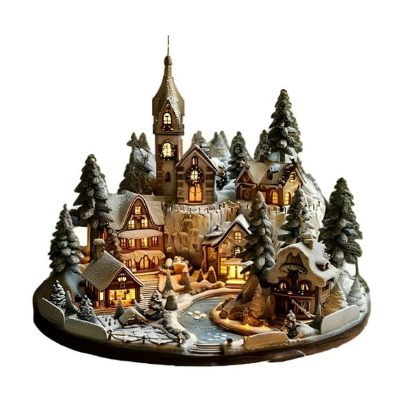 LAMIRO 1Pcs Christmas Village Set with Led Lights,Snow-Covered Houses,Winter Scene Desktop Display for Home Office Holiday Decorations Christmas Village Sets