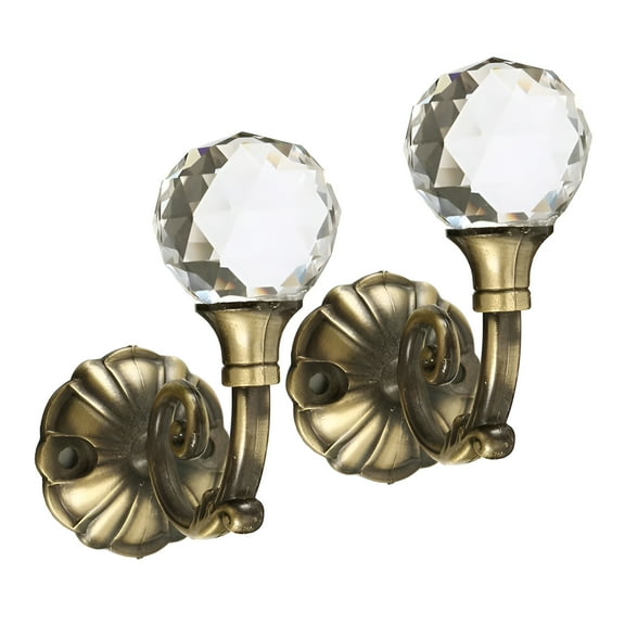 LAMIRO 2 Pack Glass Crystal Curtain Holdbacks Hooks Drapery Tiebacks Tassel Holder,Bronze