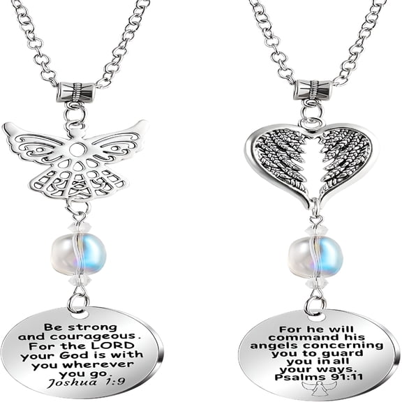 LAMIRO 2 Pack Guardian Angel Car Charm with Heart, Christian Rear View Mirror Ornament, Religious Bible Blessing Accessory for Women Teen Girls