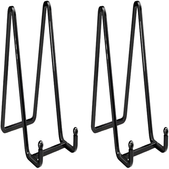 LAMIRO 2 Pack Plate Stands for Display - 6 Inch Metal Square Wire Plate Holder Display Stand Picture Frame Stand Holder Easel for Book,Decorative Plate,Plaque,Photo,Platter (Black)