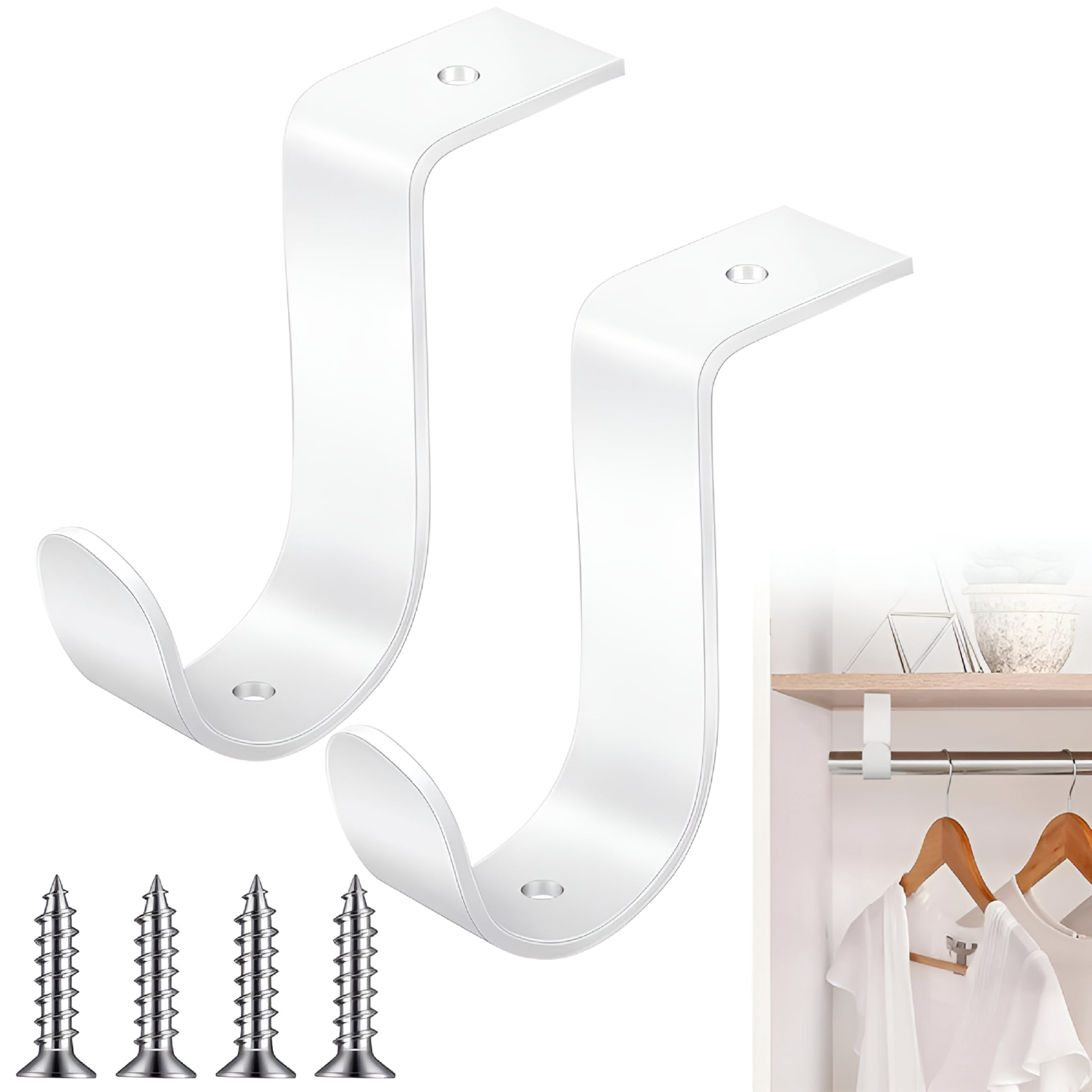 Wall Mount Rode LAMIRO 2 Pcs Closet Rod Brackets Heavy Duty Metal Wall Mount Rod ...