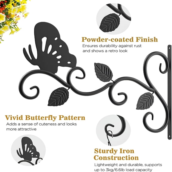 LAMIRO 2 Pcs Hanging Plant Bracket 12'',Wall Hook Hanging Plant Brackets,Black Iron Plants Indoor/Outdoor Planter Hangers Hooks,for Hanging Lanterns,Bird Feeders,Wind Chimes,Planters
