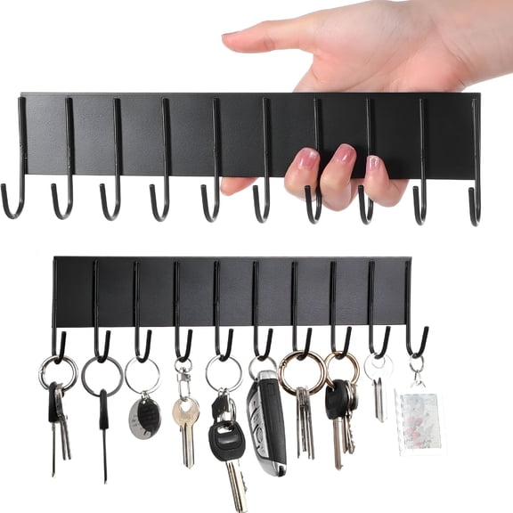 LAMIRO 2 Pcs Magnetic Key Holder for Fridge with 10 Hooks,Magnetic Utensil Holder for Wall,Strong Magnetic Key Hanger Hooks Organizer,Magnet Key Rack for Kitchen Metal Door Garage Tools Towel Purse
