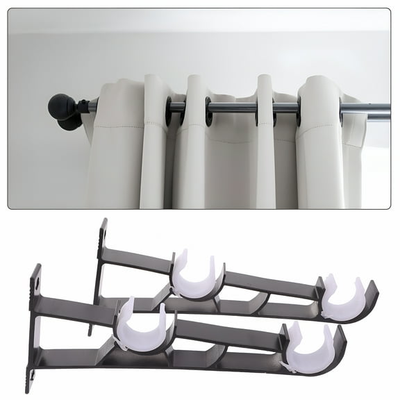 LAMIRO 2 Pcs No Drill Double Curtain Rod Brackets Heavy Duty