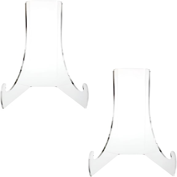LAMIRO 2 Pieces Acrylic Plate Stand 60-Degree Angle Easel Book Stand Plaque Stand Table Top Easel Card Picture Stands Plate Holder with Deep Support Ledges (Clear,Small)