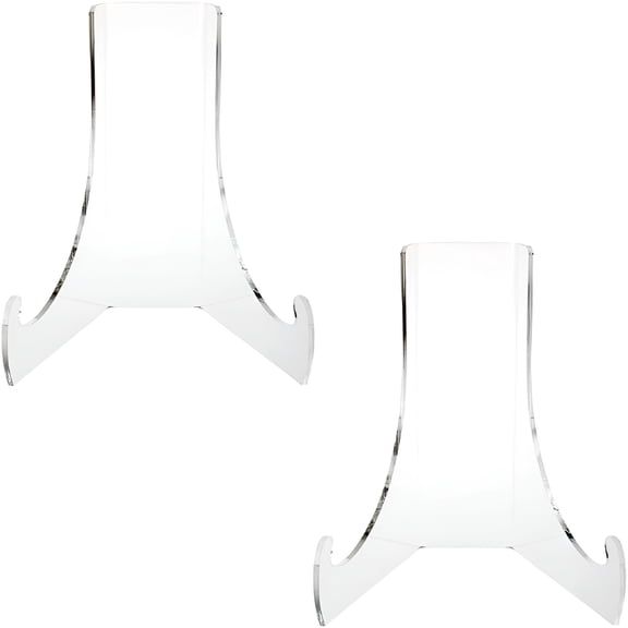 LAMIRO 2 Pieces Acrylic Plate Stand 60-Degree Angle Easel Book Stand Plaque Stand Table Top Easel Card Picture Stands Plate Holder with Deep Support Ledges (Clear,Small)