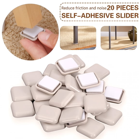LAMIRO 20 PCS Self-Stick Furniture Sliders,2 Inch Square Furniture Sliders for Carpet,Furniture Moving Glides for Furniture-Adhesive Carpet Sliders