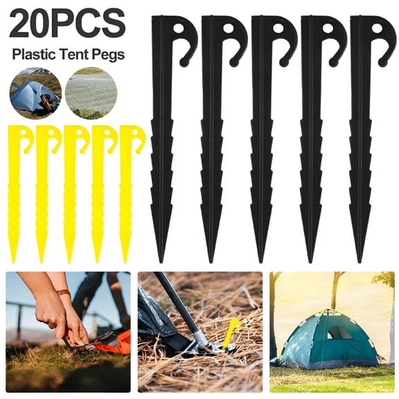 LAMIRO 20 Pieces Plastic Tent Stakes, Beach Tent Pegs, Canopy Stakes, 5.7 Inches, for Camping, Beach, Garden, Lawn, Canopy, Tent, Outdoor, Sand, Soil, Secure Setup.