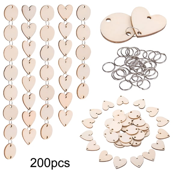 LAMIRO 200 Pieces Wooden Circles Wooden Heart Tags with Holes and 12 mm Rings for Birthday Boards,Valentine,Chore Boards,Arts and Crafts