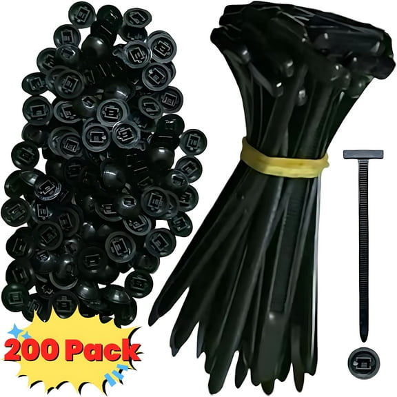 LAMIRO 200Pcs Nylon Universal Cable Tie Buckle, Heavy Duty Self-Locking Zip Ties with Pin Button, UV Resistant Plastic Fasteners for Car Body, Auto Fixing, and Wire Management