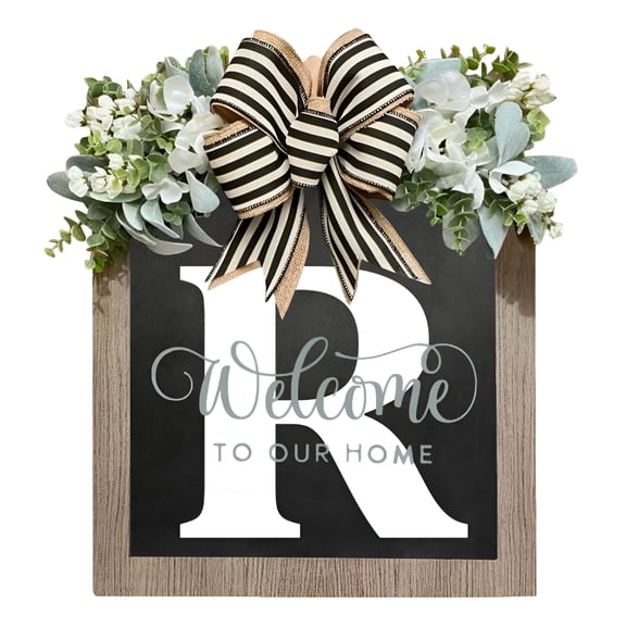 LAMIRO 2025 Last Name Year Round Front Door Wreath Front Door 24 Letter Farmhouse Wreath With Wreath Bow Spring Wreaths For Front Door Outside Hanger Decor,Army Green