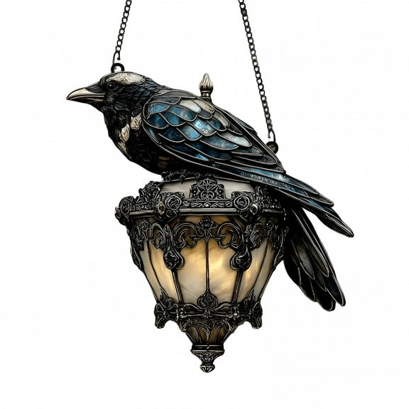 LAMIRO 20Cm Acrylic Colored Glass Halloween Crow Lamp - Gothic Faux Stained Glass Night Light, Dark Academia Decor with Led Base, Spooky Home Decor for Bedroom & Study