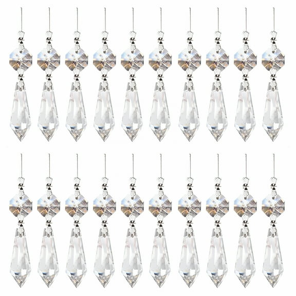 LAMIRO 20Pcs Teardrop Chandelier Lighting Crystals Pendant Accessories Almond Prism Pendant Connected Glass Octagon Beads Hanging Decoration