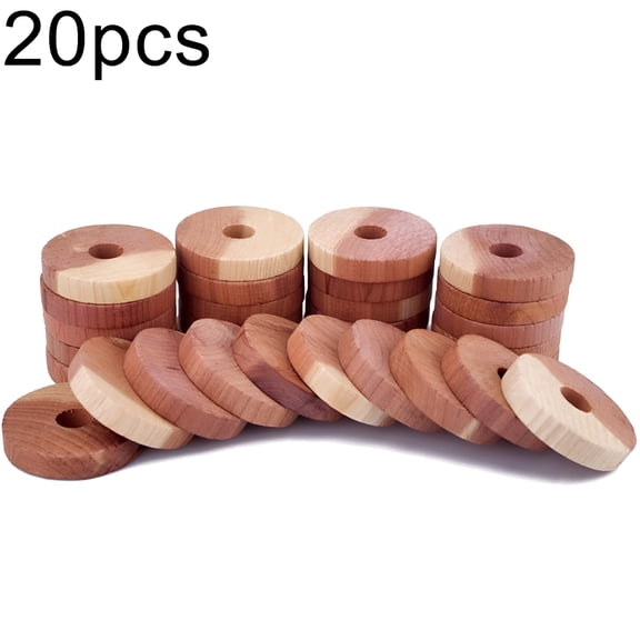 LAMIRO 20Pcs Wardrobe Drawer Air Fresher Moth Repellent Mini Round Cedar Wood Blocks